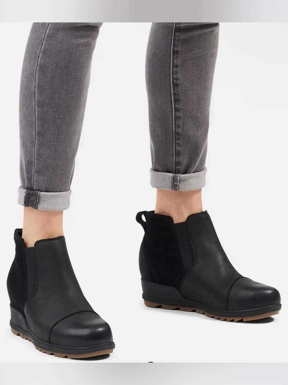 Sorel Evie Waterproof Suede Leather Wedge Chelsea Boots Black NIB Women’s Size 7